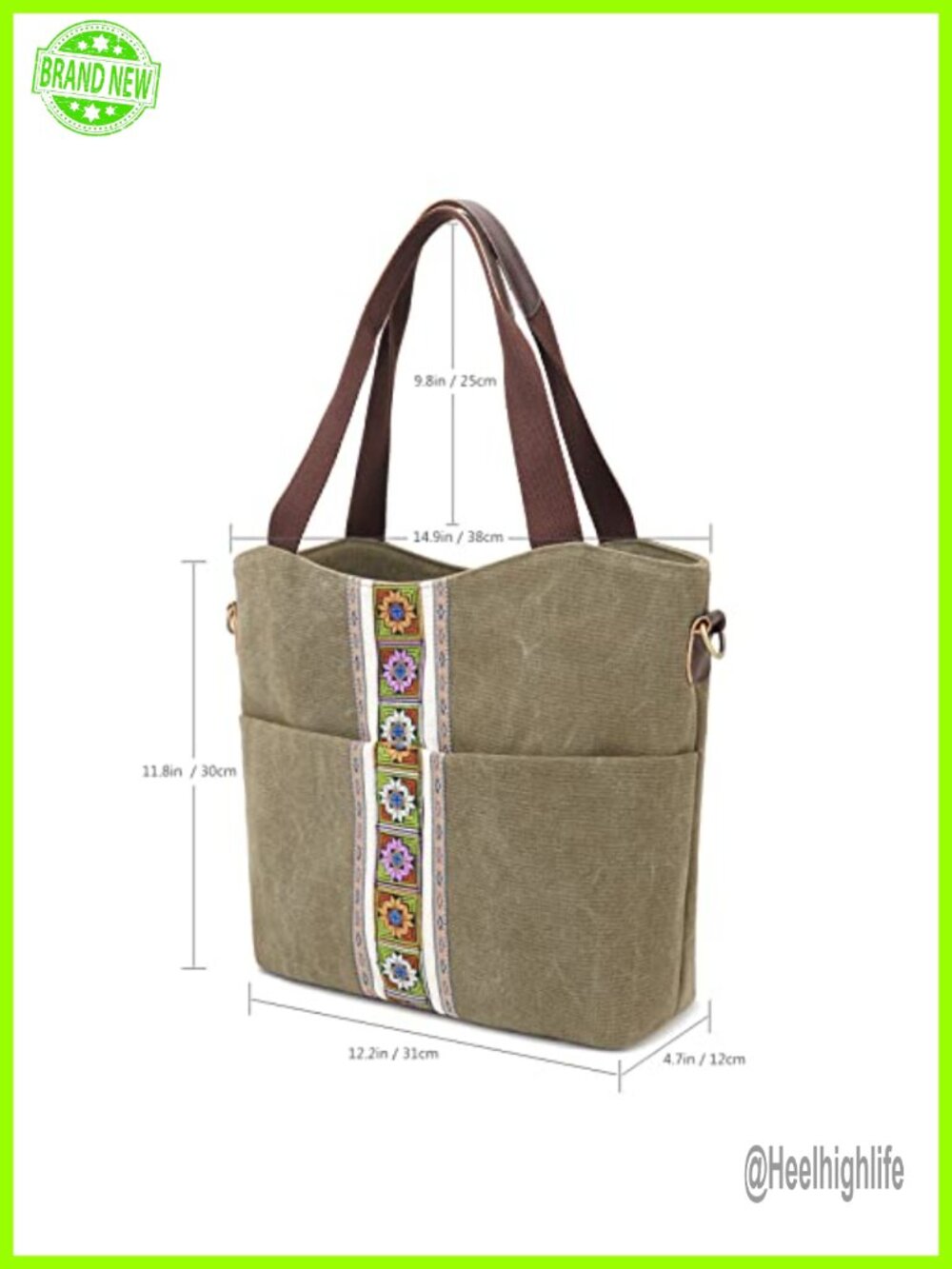 Women's Large Canvas Tote Bag Embroidered Shoulder Crossbody Handbag - Picture 2 of 6
